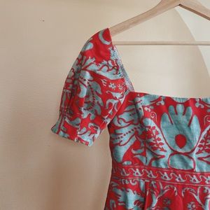 ALICE + OLIVIA FREDIA PUFF SLEEVE MIDI DRESS IN MULTI SIZE 0